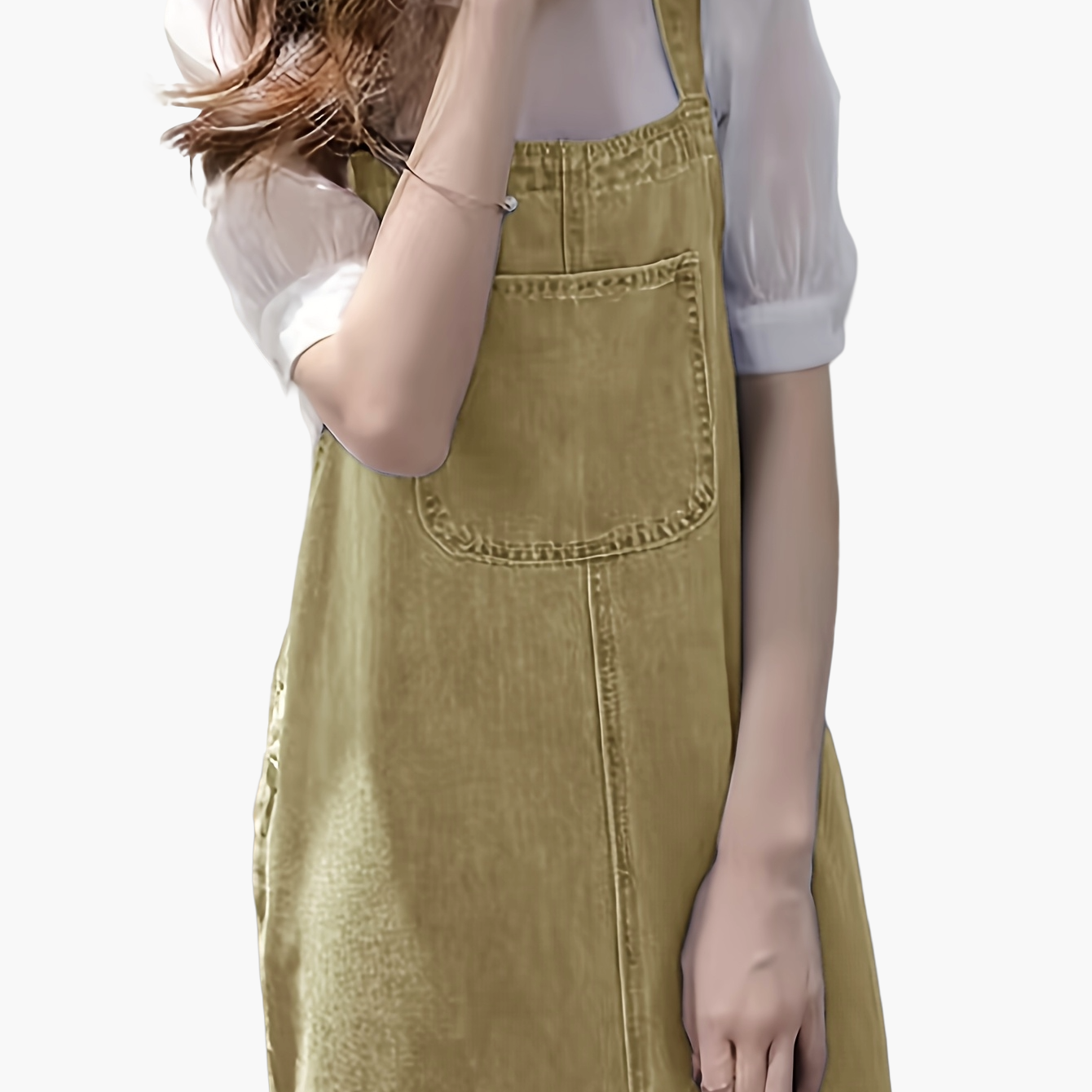 Women's Denim-Look Pinafore Midi Dress with Pocket – Fashionable Casual Dress for Everyday and City Wear