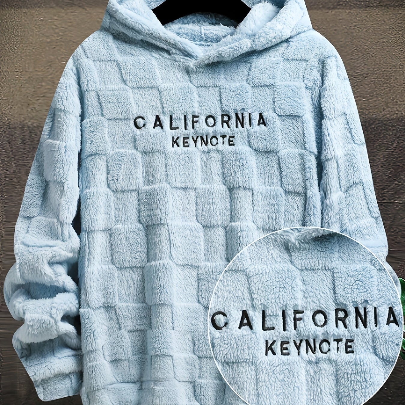 Unisex Flauschiger Hoodie mit Schachbrettmuster und Stickerei