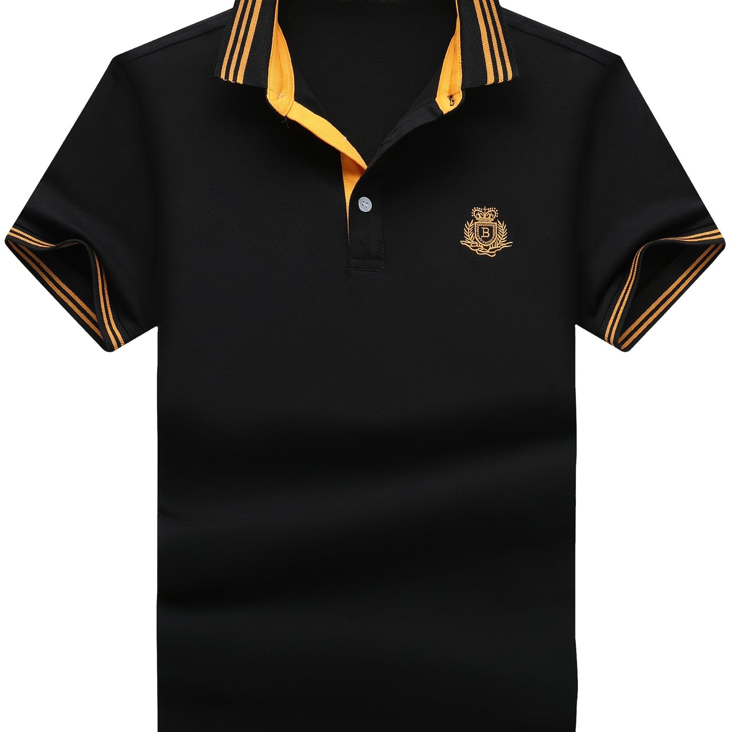 Men's Polo Shirt with Striped Collar and Embroidery – Sporty-Elegant Casual Style