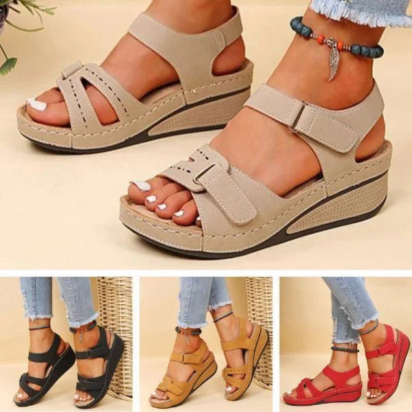 Women's wedge sandals with ergonomic sole and hook-and-loop fastener – Comfortable summer shoes for everyday and leisure use