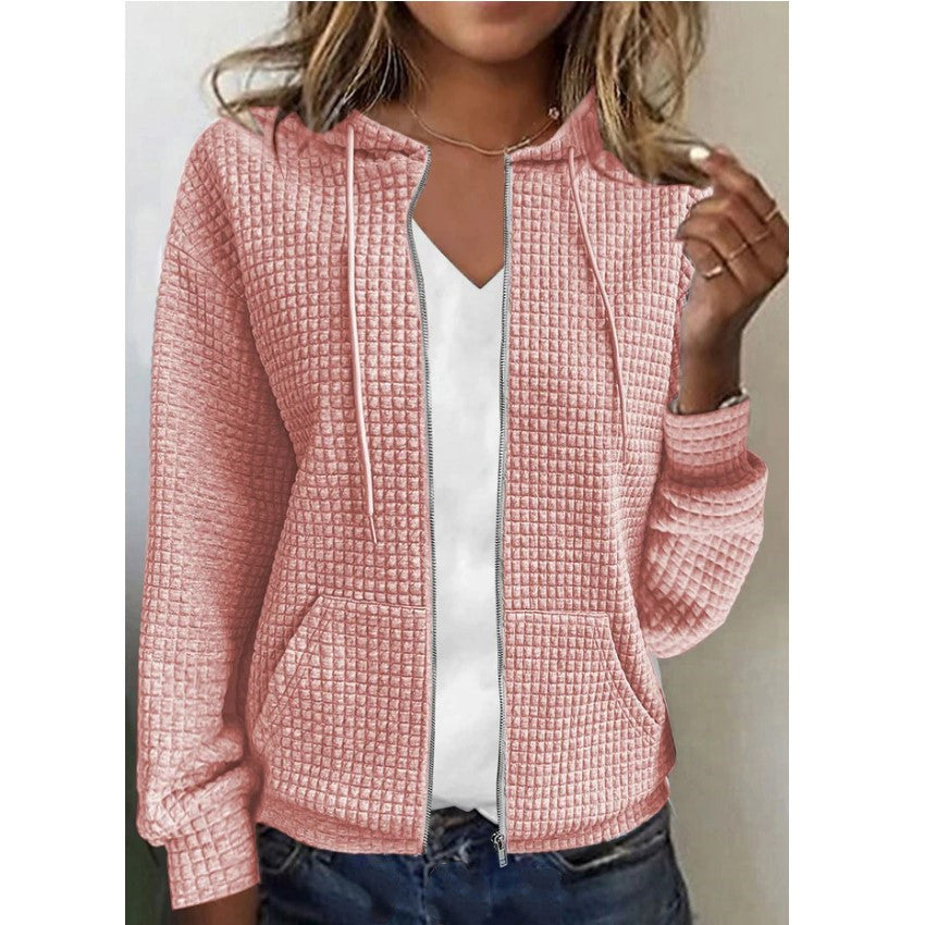 Linda – Langer Damen Cardigan mit Reißverschluss und Kapuze