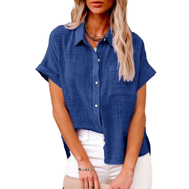 Katie – Fashionable casual short-sleeve shirt made of cotton with pockets