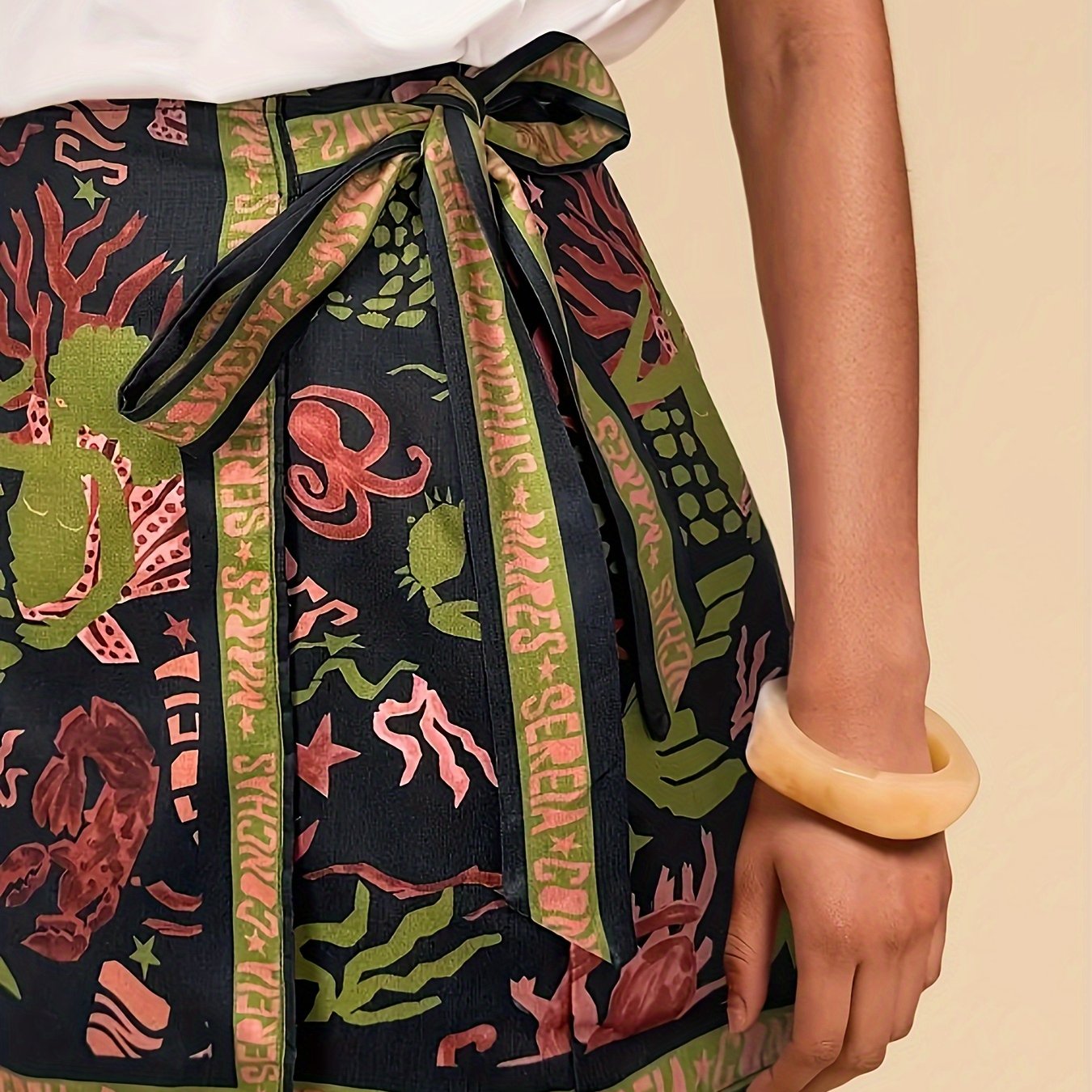 Damen Wickelrock mit Meeresmotiven und folkloristischem Print – Modischer Minirock für Sommer und Freizeit