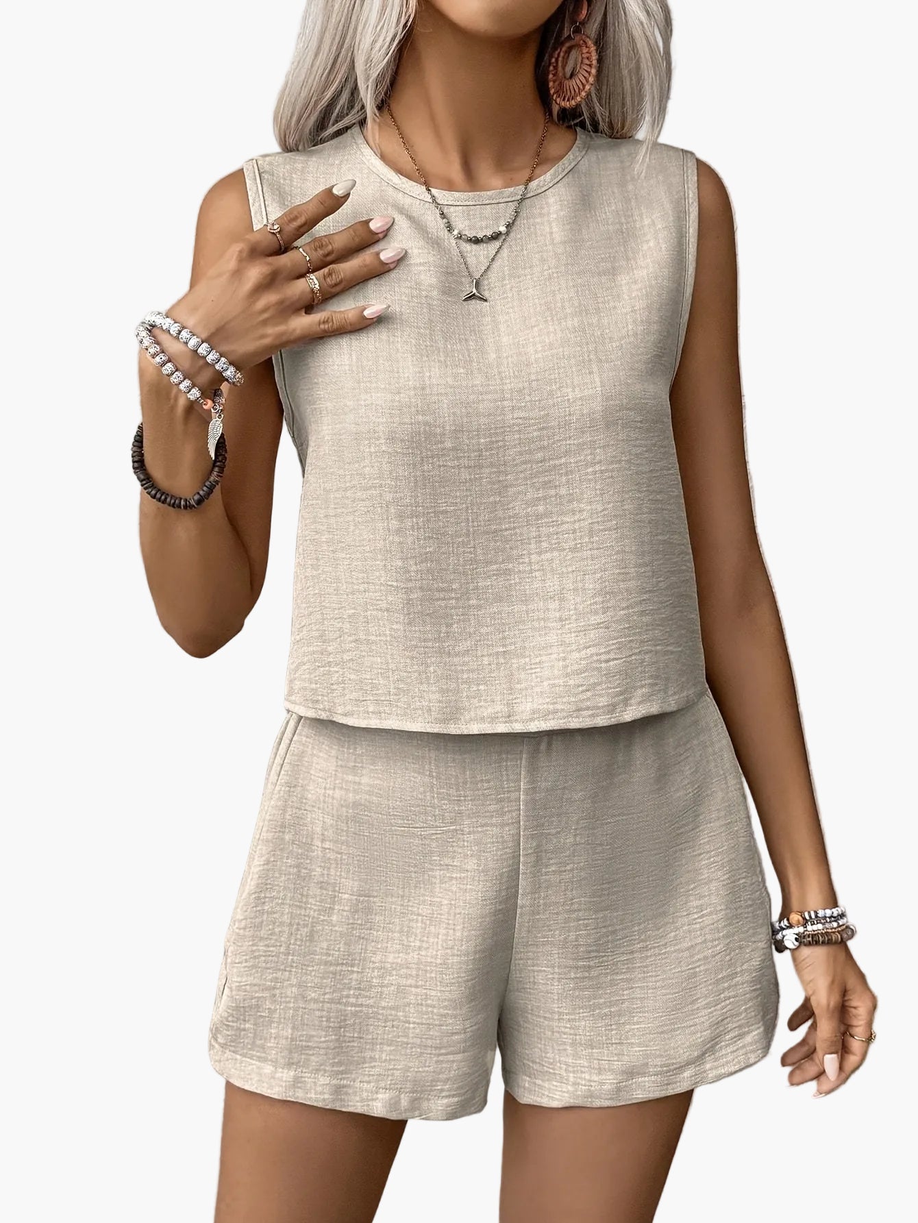 Women's Summer Overall Set – Elegant Sleeveless Jumpsuit with Shorts, Ideal for Leisure & Vacation