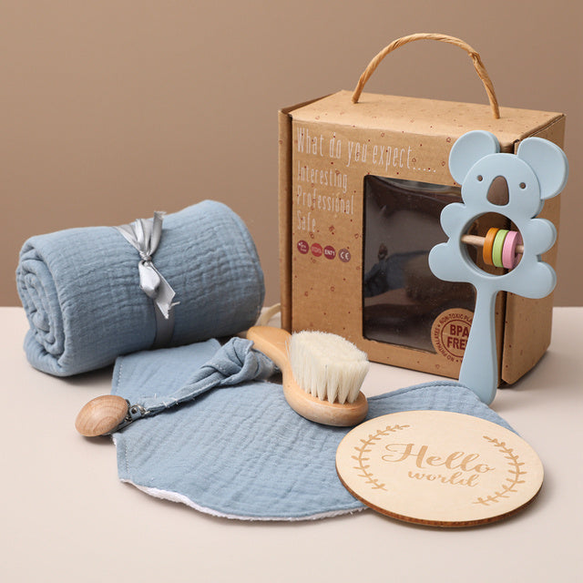 Unisex Baby Geschenkset – Neugeborenen Pflege & Spiel Set mit Elefant – Perfekt zur Geburt oder Babyparty