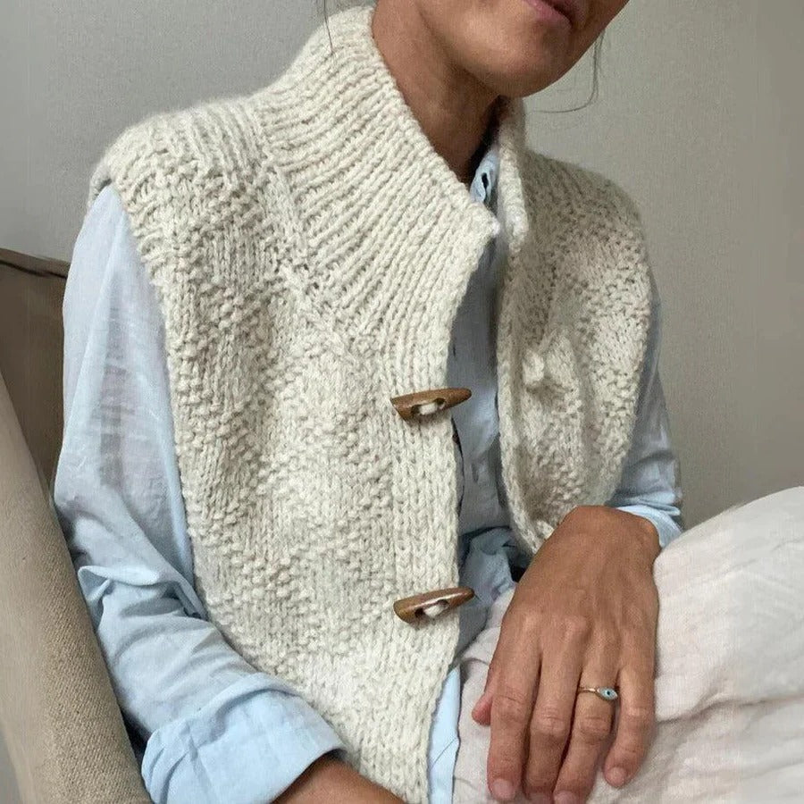 Damen Strickweste Vintage-Stil mit Knopfleiste – Modische Übergangsweste für Alltag & Büro