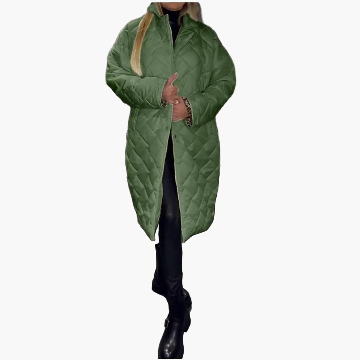 Damen Steppmantel mit Wendefunktion – Eleganter Wintermantel mit Leopardenprint und modernem Schnitt für Alltag & Freizeit