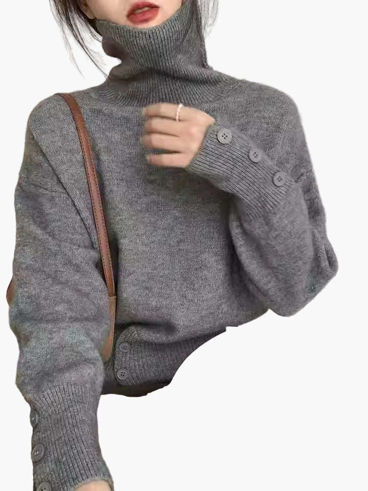 Damen Strickpullover mit Stehkragen und Knopfleiste – Modischer Freizeit-Look