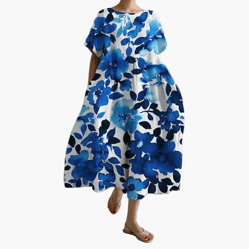 Women's A-line maxi dress with large floral pattern – Contemporary casual dress for summer and vacation