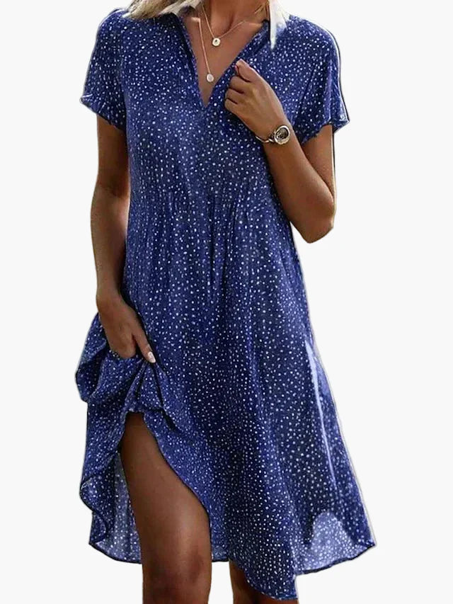 Women's Summer Short-Sleeve Shirt Dress with Polka Dot Pattern – Fashionable Casual Dress for Everyday Wear and Going Out
