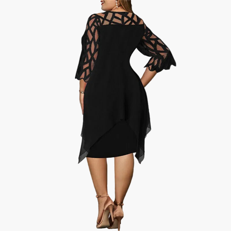 Damen Festliches Midikleid mit Spitzeneinsatz und asymmetrischem Saum – Elegantes Abendkleid in Übergrößen