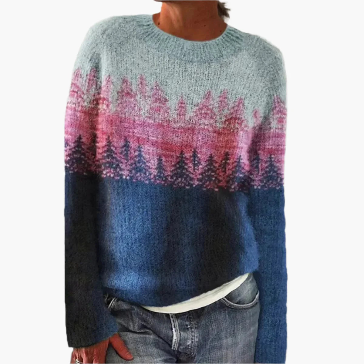 Women's Retro Sweater with Crew Neck – Comfortable Knit Sweater in Vintage Style for Autumn