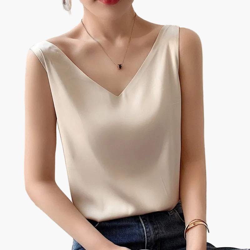 Women's top with V-neck – Elegant basic for everyday and office, modern sleeveless blouse top