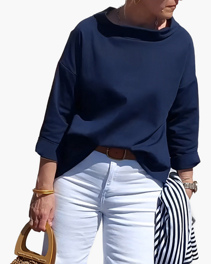 Women's Modern Top with High Collar and Three-Quarter Sleeves – Office & Everyday