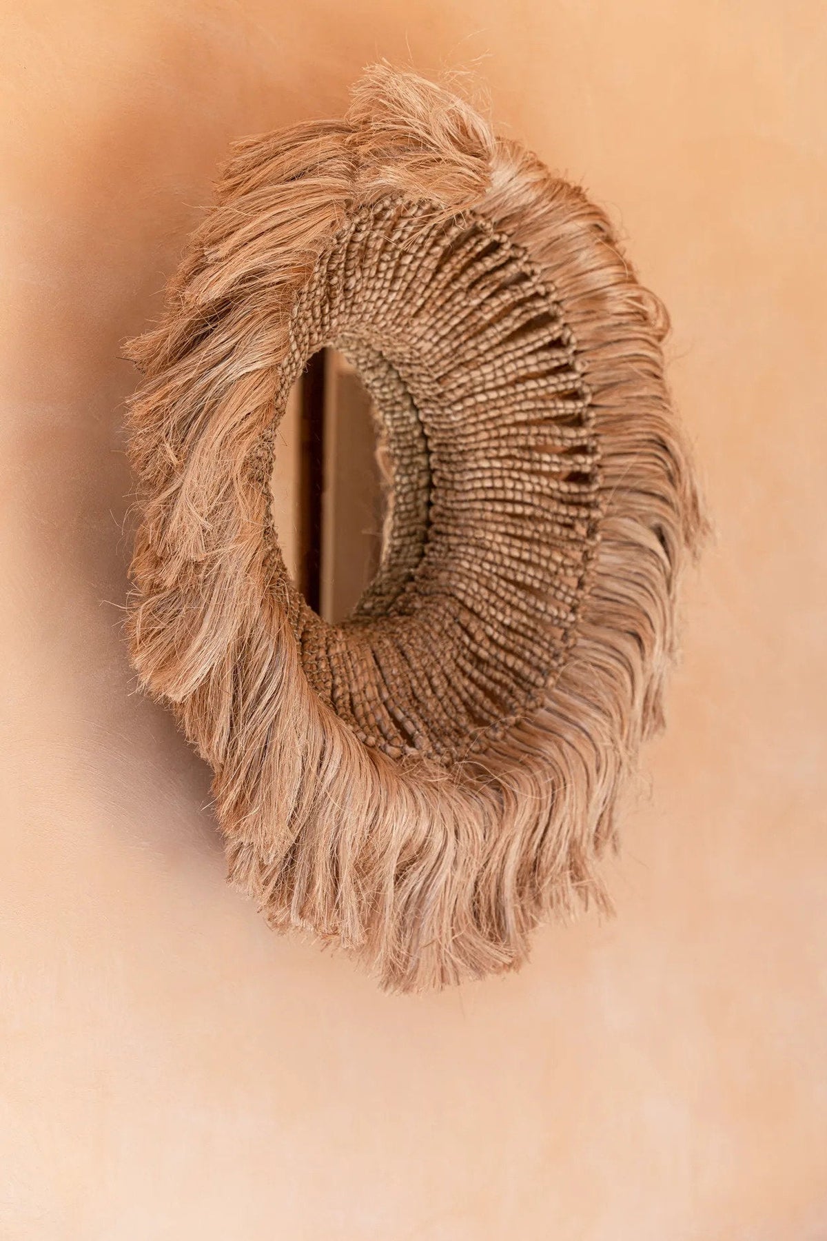 Spiegel abacagras handgemaakt Solomon naturel 85 x 85 x 20 cm, komvormig voor woonkamer of hal