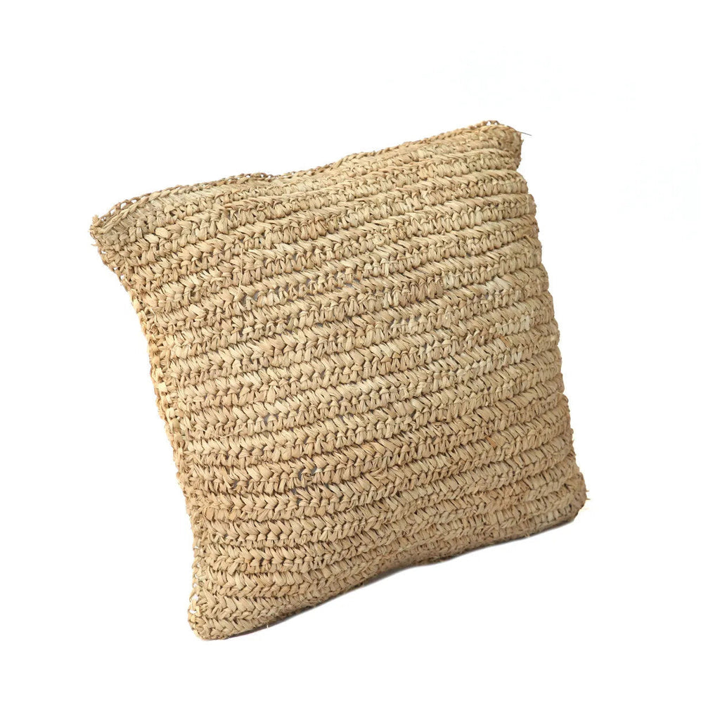 Kussenhoes raffia Flores naturel boho 40 x 40 cm, vierkant, handgeweven, zonder binnenkussen