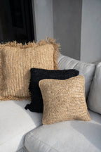 Kussenhoes raffia Flores naturel boho 40 x 40 cm, vierkant, handgeweven, zonder binnenkussen