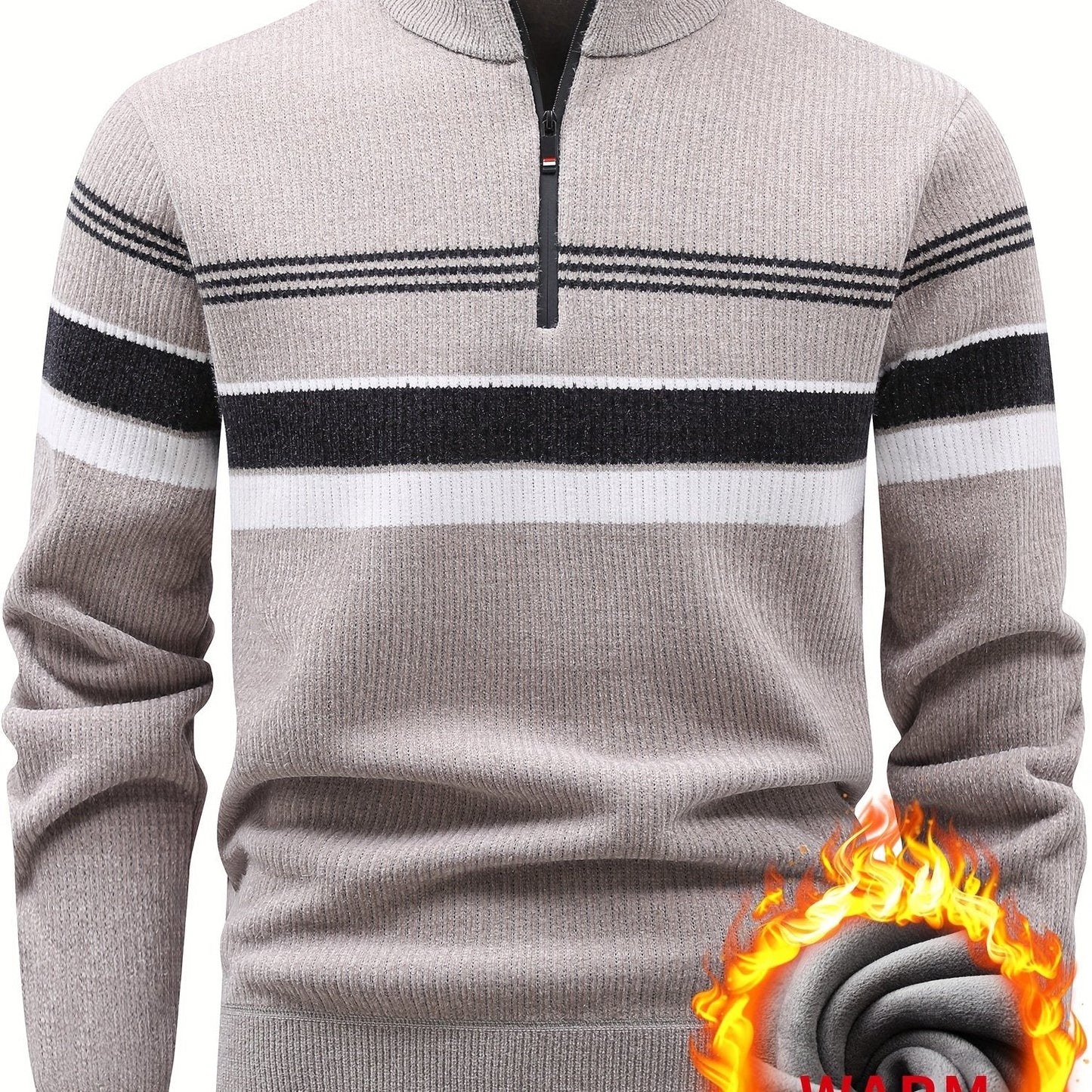 Herren Halb-Reißverschluss Pullover Gerippt mit Streifen