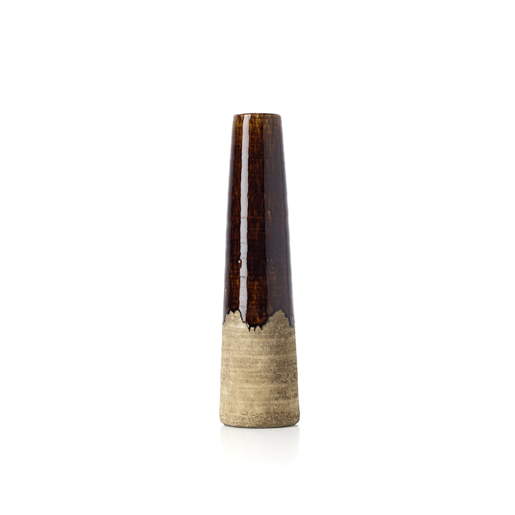Vaas steengoed Amber kegelvaas betonbruin M 12 x 12 x 49 cm, handmatig afgewerkt