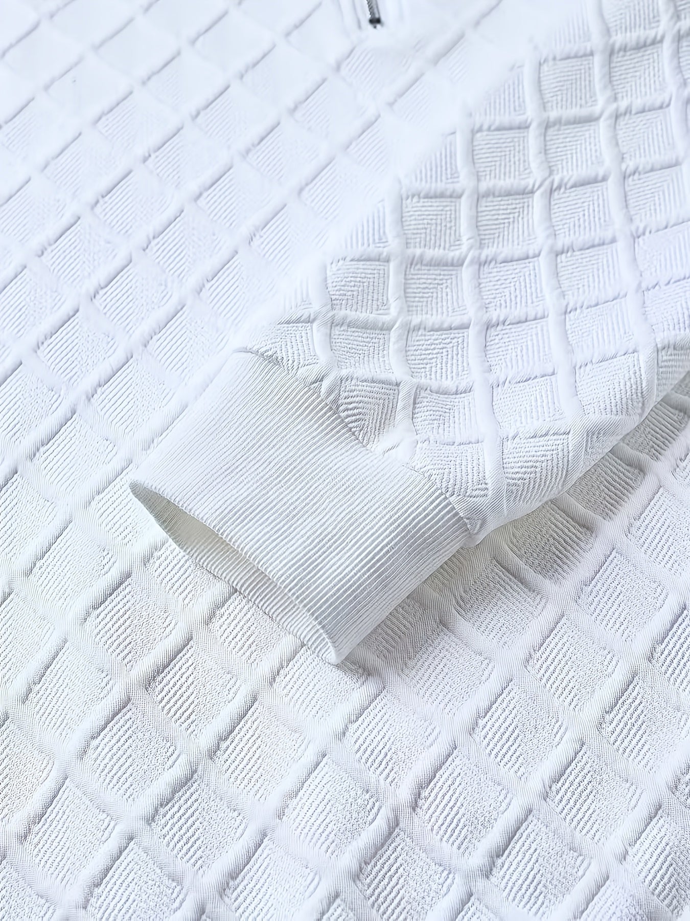 Herren Halb-Reißverschluss Pullover mit Rautenmuster, Weiß