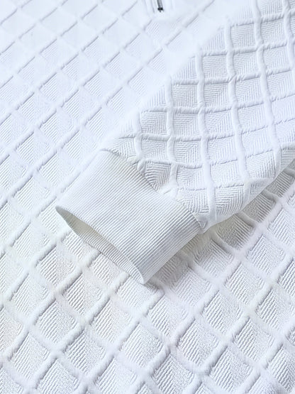 Herren Halb-Reißverschluss Pullover mit Rautenmuster, Weiß