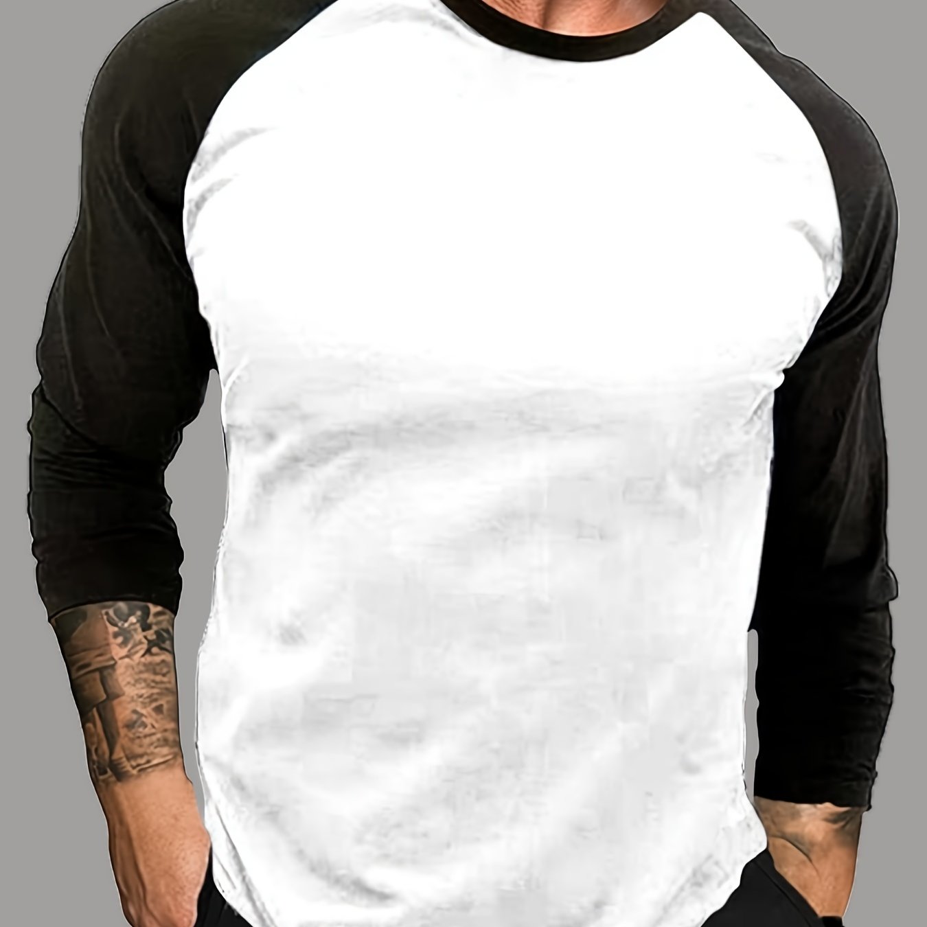 Men's raglan long-sleeve two-tone crew-neck shirt