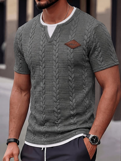 Men's Short-Sleeve Knit T-Shirt with Cable Pattern – Fashionable Casual Shirt for Summer & Everyday Wear
