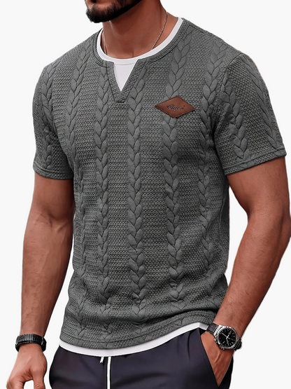Men's Short-Sleeve Knit T-Shirt with Cable Pattern – Fashionable Casual Shirt for Summer & Everyday Wear
