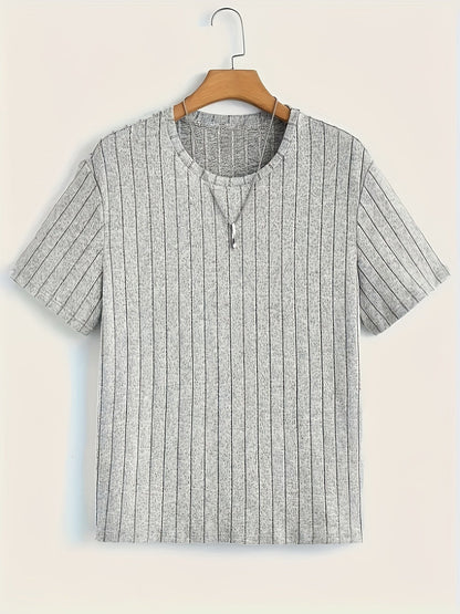 Men's T-Shirt with Vertical Texture Pattern – Modern Short-Sleeve Shirt for Everyday and Leisure
