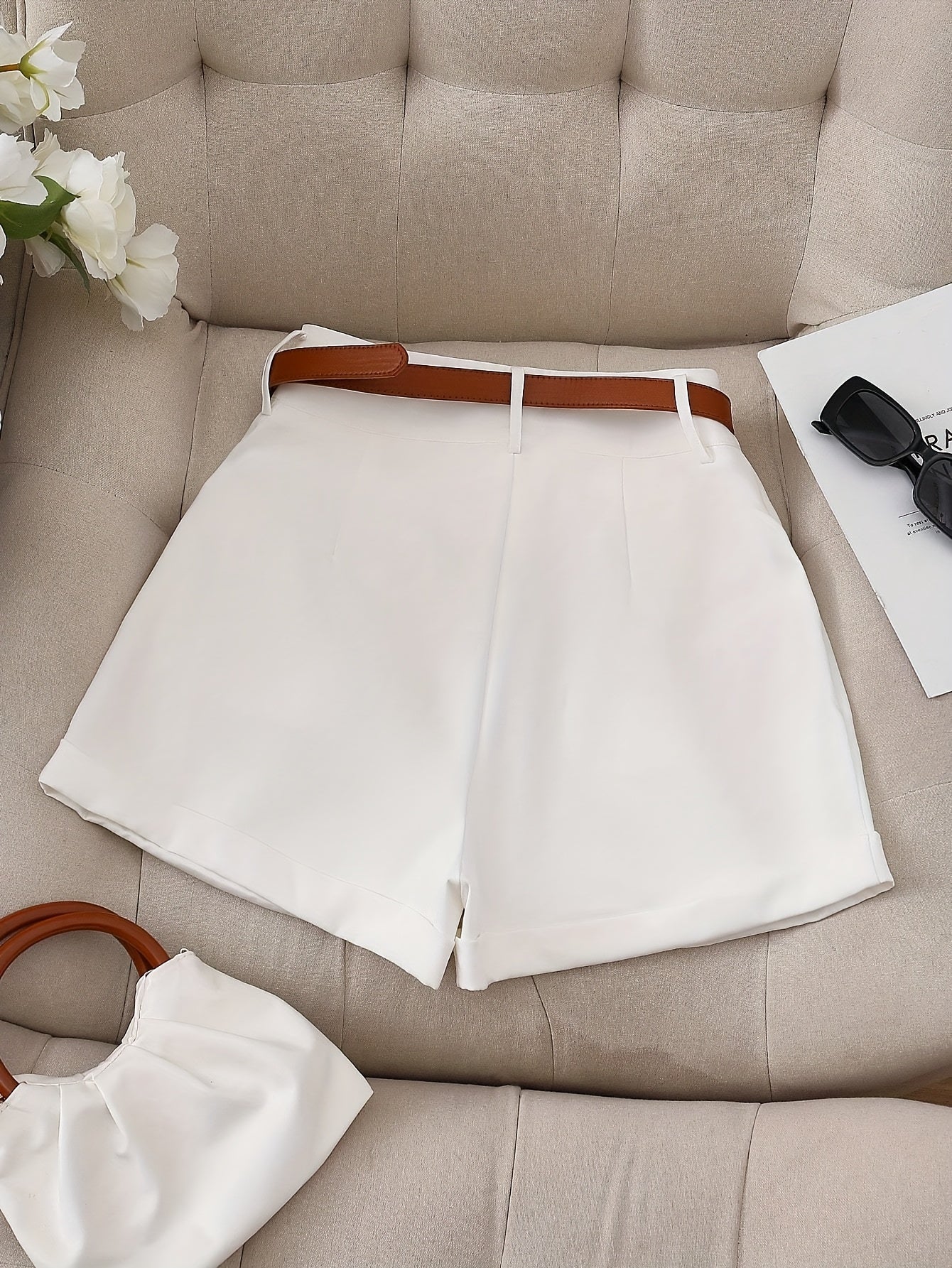 Women's Elegant High Waist Shorts with Belt – Perfect for Office & Leisure