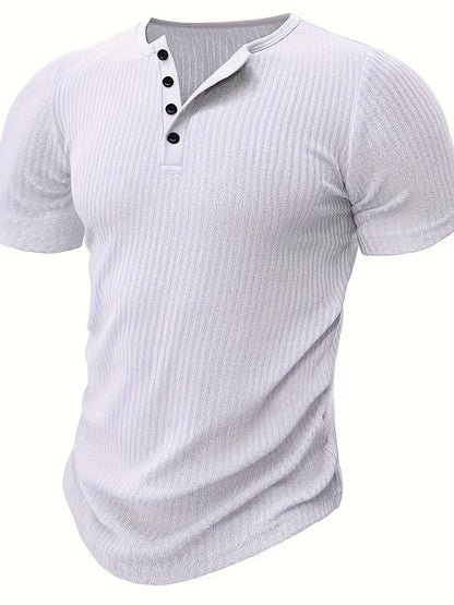 Men's Short-Sleeve Henley T-Shirt with Button Placket – Ribbed Casual Shirt for Everyday and Summer