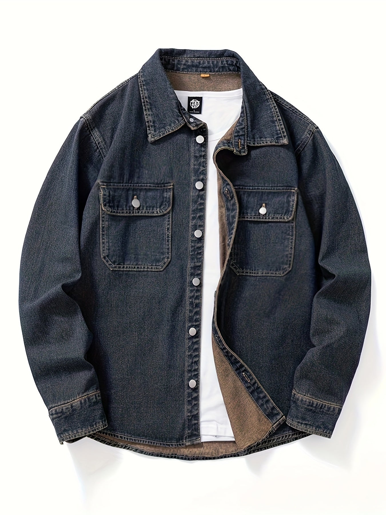 Dark gray denim shirt jacket with chest pockets