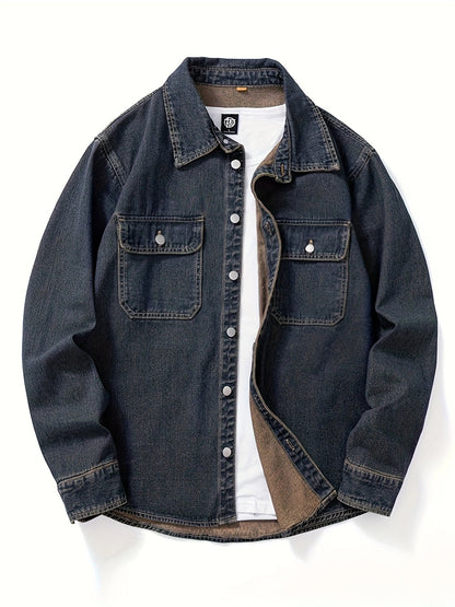 Dark gray denim shirt jacket with chest pockets