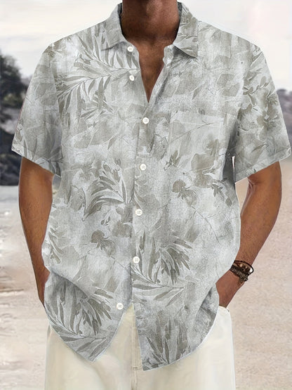 Men's Casual Short-Sleeve Shirt with Plant Pattern – Perfect for Summer and Vacation