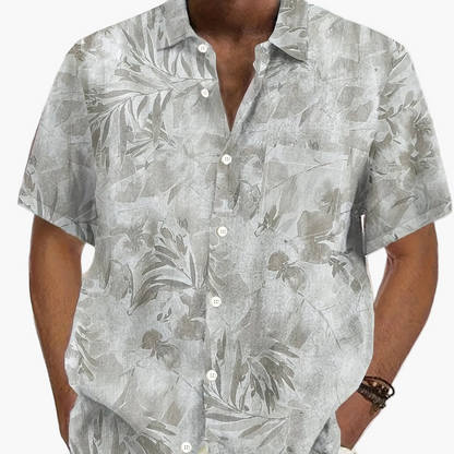 Men's Casual Short-Sleeve Shirt with Plant Pattern – Perfect for Summer and Vacation