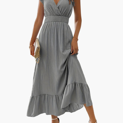 Women's Elegant Maxi Dress with Ruffle Sleeves and Flattering Waist – Perfect for Summer & Vacation