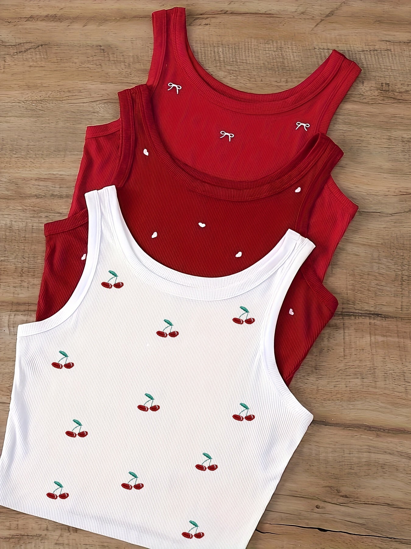 Women's Crop Top with Cherry Embroidery and Denim Shorts – Summer Casual Outfit