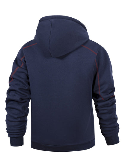 2-Pack Men's Hoodie Jacket Set, Zip-Up Hoodies, Fleece-Lined, Navy Blue, Black, Red
