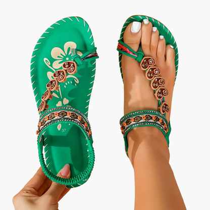 Women's Tribal Sandals with Decorative Stones and Ethnic Design – Comfortable Summer Shoes for Leisure and Vacation