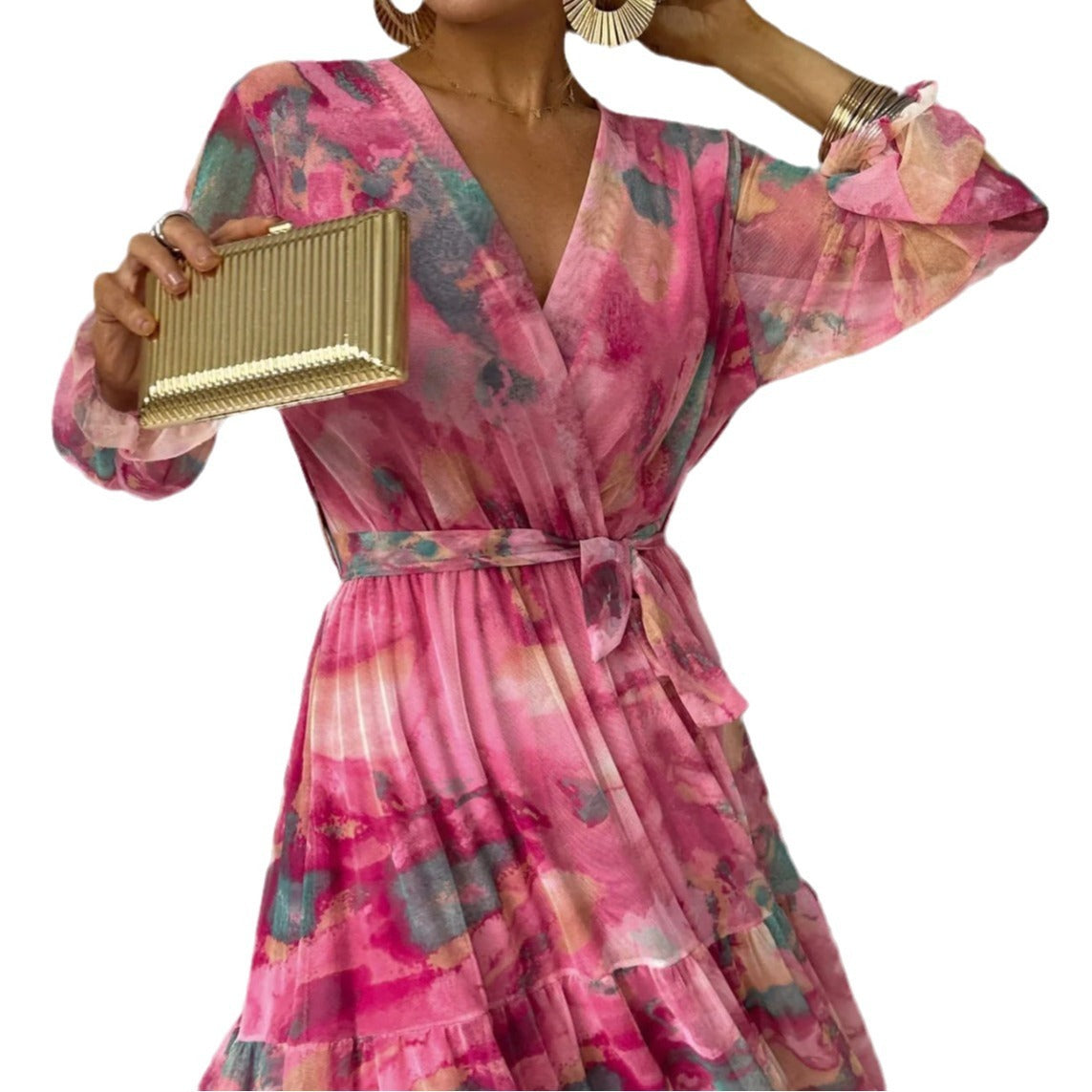 Tracy – Elegantes Chiffon-Kleid mit Raffung und Patchwork