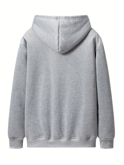 Grauer Herren Kapuzenpullover mit Reißverschluss und Teddyfutter