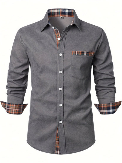Men's Modern Fit Casual Shirt with Check Details – Stylish Long-Sleeve Shirt for Everyday and Office Wear