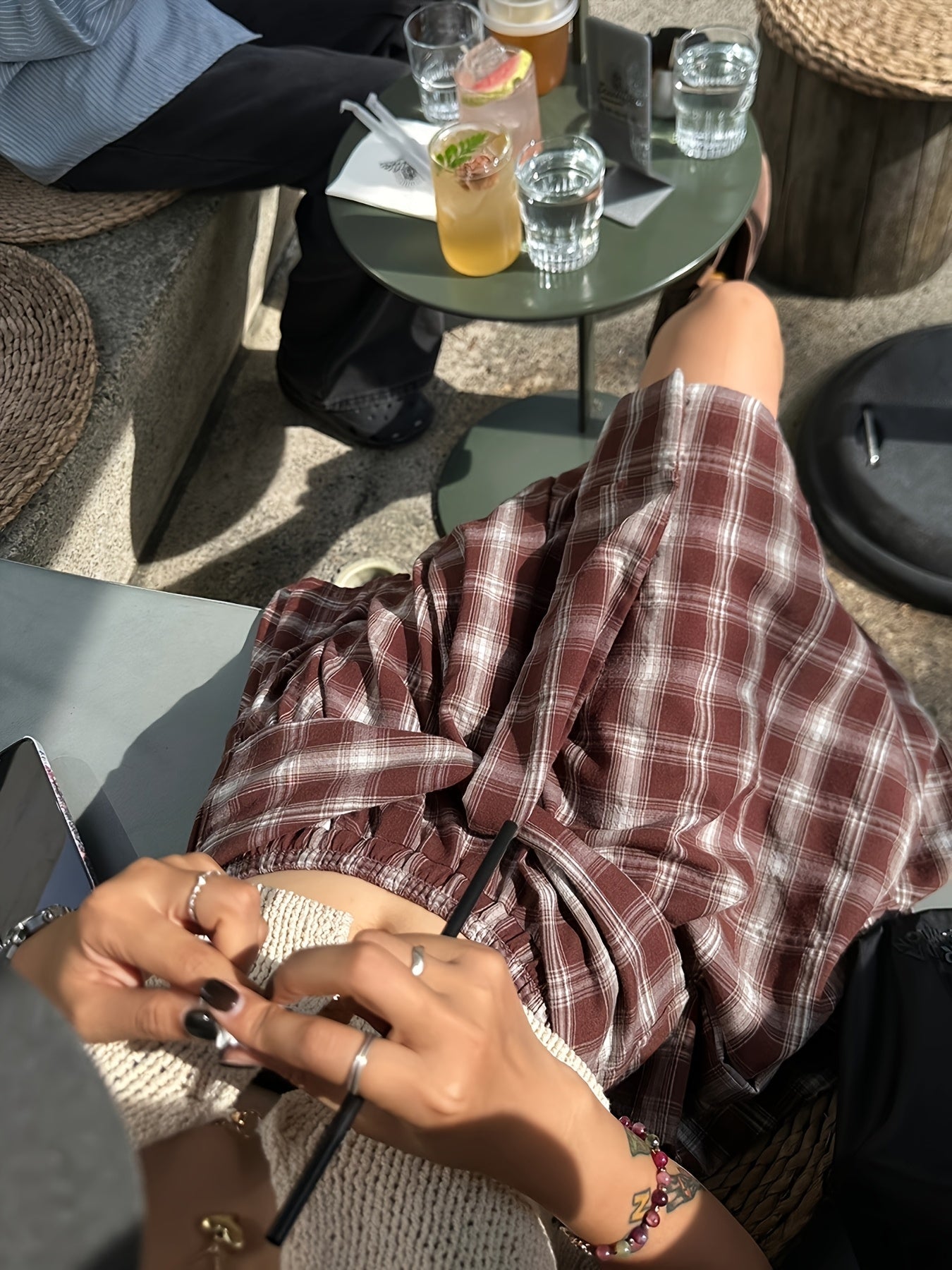 Women's Asymmetric Street-Style Skirt with Checkered Pattern and Knot Detail – Urban Casual Look