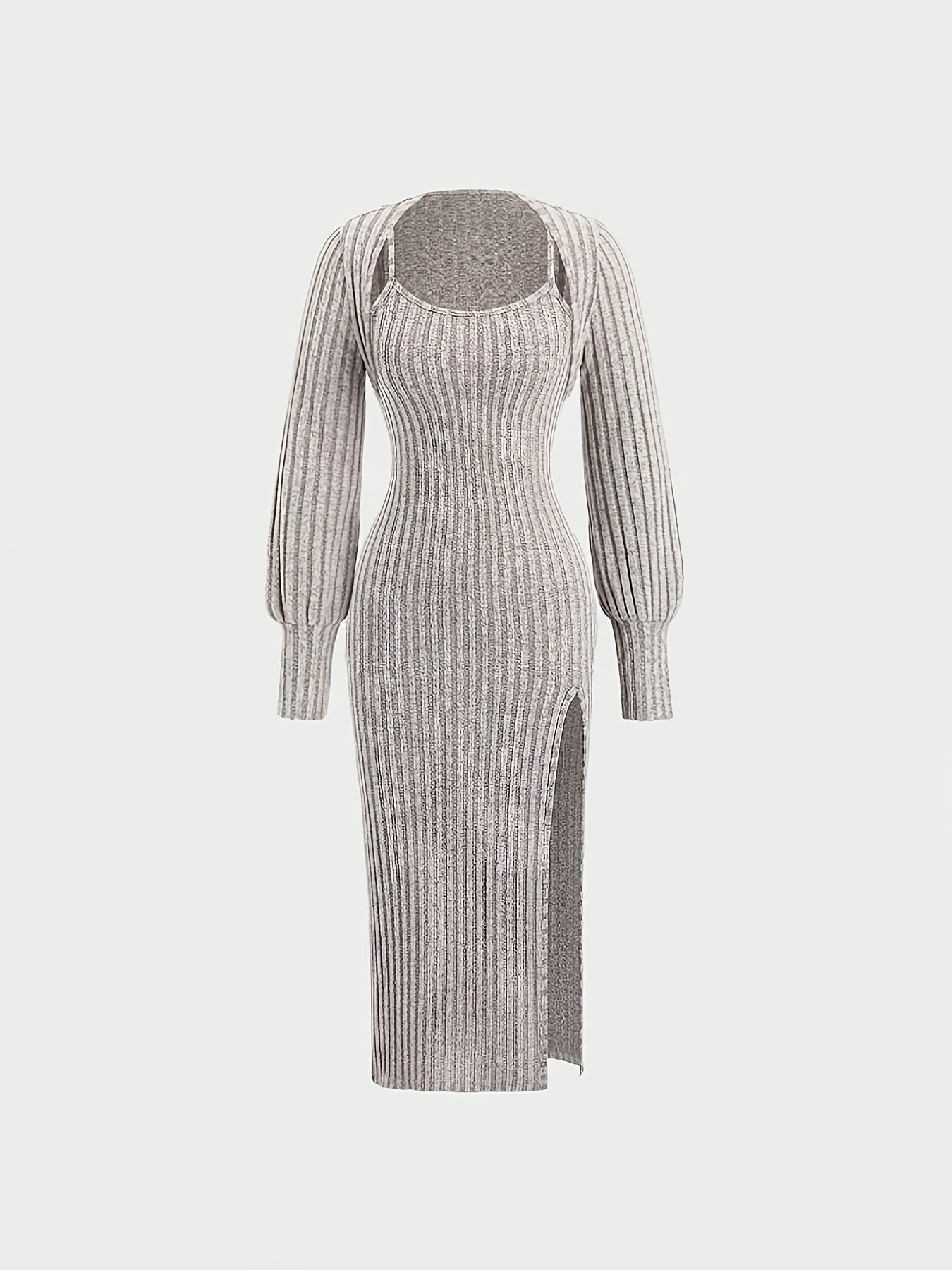 Women's ribbed spaghetti-strap dress and bolero knit set with side slit