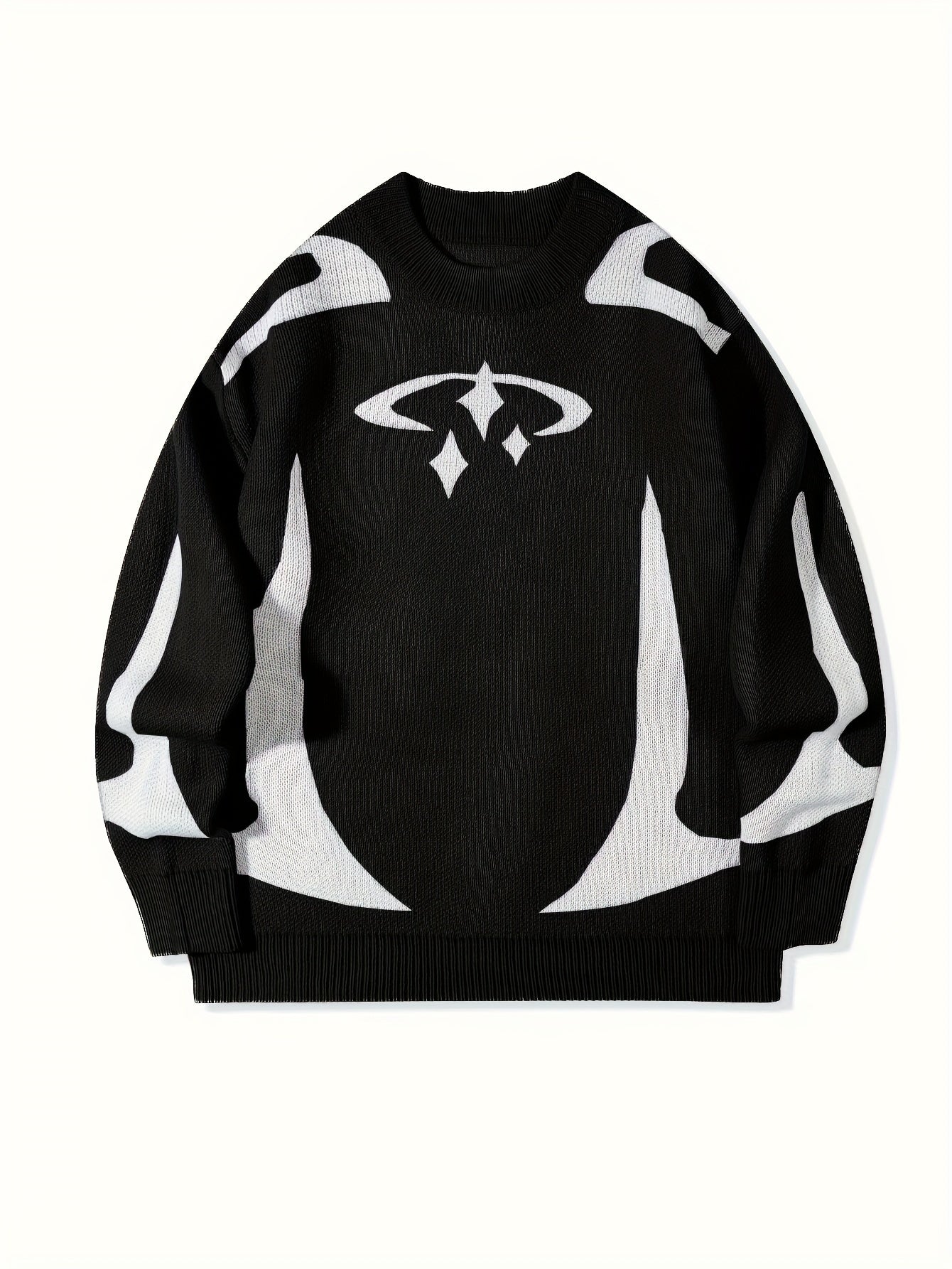 Unisex Strickpullover mit Rundhalsausschnitt und grafischem Muster