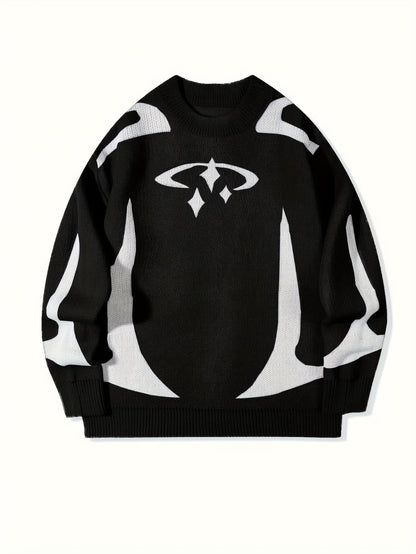 Unisex Strickpullover mit Rundhalsausschnitt und grafischem Muster