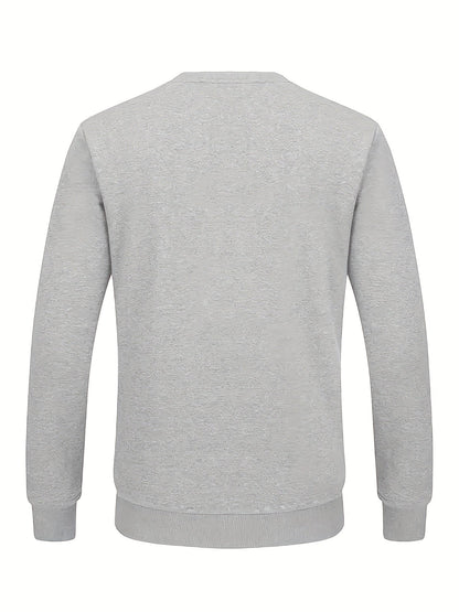 Men's long-sleeve shirt with mountain design, warm lining, crew neck, soft fleece interior