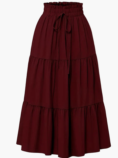 Women's Elegant Tiered Skirt with Ruffles and Drawstring – Perfect for Everyday & Leisure