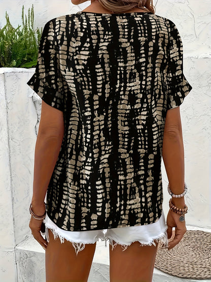 Women's Elegant Summer Blouse with Modern Print for Leisure and Everyday Wear
