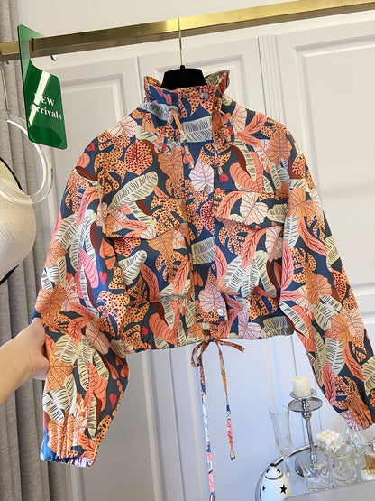 Women’s short jacket with stand-up collar and patterned print